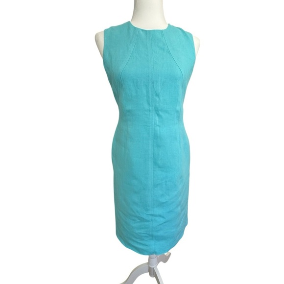 Talbots Petites Irish Linen Aqua Blue Sheath Dress 2P Sleeveless Lined - Picture 1 of 9